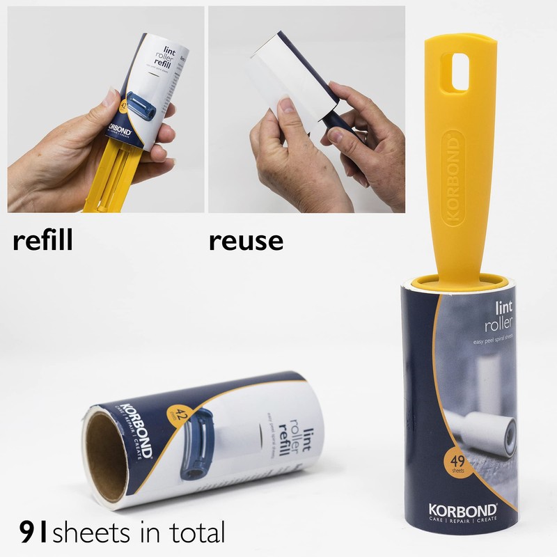 Korbond Lint Roller and Refill Set - 451 Sheets -
