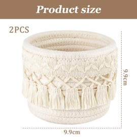 Kotkiddy 2 Stück Make-up-Pinselhalter, Organizer, Kammpinsel, Mini-Aufbewahrungskorb, Körben mit Boho-Dekor für Stifte, Bleistiftbox, Behälter, 10×10cm(Weiß)