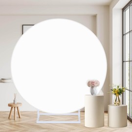 MEHOFOND 6.56 Feet (2Meters) Pure White Circular Background Birthday Baby Shower Wedding Custom Party Decoration Background Banner Newborn Photography Prop (Without Stand)