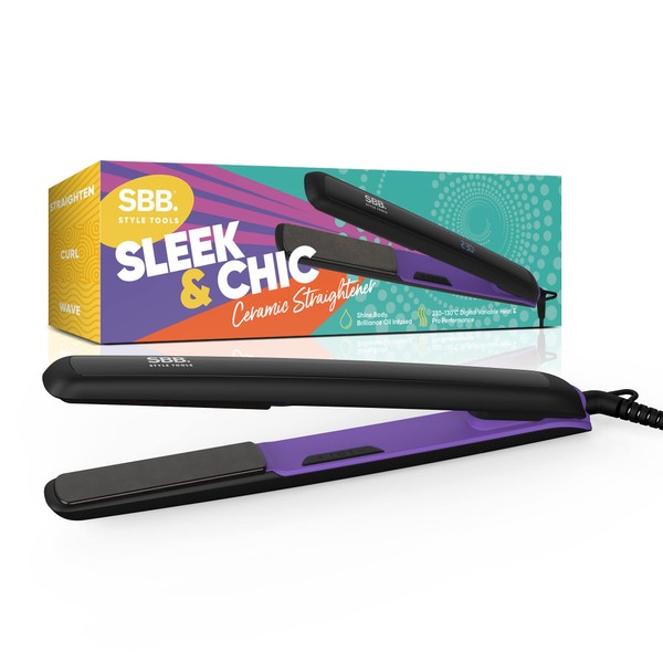 SBB Style Tools - Slim & Schick Pro Digital Ceramic Hair Straighteners - Ultra Fast Heating, Variable Heat Settings and Automatic Shut-Off with Macadamia and Argan Oil