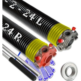 Garage Door Torsion Spring Set, Pair of 2" Electrophoresis Coated Garage Door Springs Replacement with 2 Non-Slip Winding Bars and Bearing, Minimum 16000 Cycles (.207x2x24)