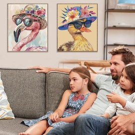 4 Pack Animal Stamped Cross Stitch Kits - Flamingo Duck Sloth Eagle Embroidery Kits for Beginners Adults,11 CT Patterns Dimensions Counted Cross Stitch Kits Arts Craft Kits 12x16inch