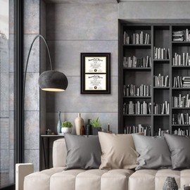 GraduationMall 14x20 Double Diploma Frame, Display 8.5x11 Certificate with Black over Gold Mat,UV Protection Acrylic,Mahogany with Gold Beads