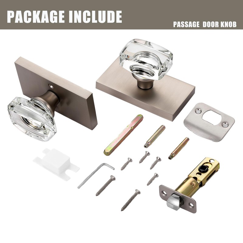 HIEMEY Crystal Glass Passage Door Knobs Interior, Modern Brushed Nickel