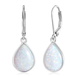 Gemschest 925 Sterling Silver Teardrop Opal Earring - Hypoallergenic Leverback Earring for Women - October Birthstone Gift for Mom, Wife, Grandma, Girlfriend