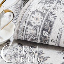 jinchan Runner Rug 2x5 Kitchen Washable Rug Low Pile Vintage Rug Hallway Rug Grey Floral Print Non Slip with Rubber Backing Ultra-Thin Rug Entryway Bathroom Laundry Room Bedroom Farmhouse