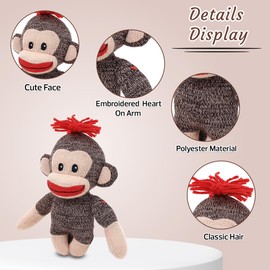 Plushland Adorable Sock Monkey, The Original Traditional Hand Knitted Stuffed Animal Toy Gift-for Kids, Babies, Teens, Girls and Boys Baby Doll Present Puppet 6 Inches (New Curioso Brown)
