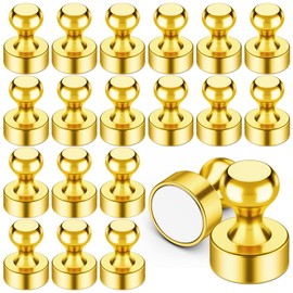 VNDUEEY 20 Pcs Refrigerator Magnets, Gold Metal Push Pin Magnets, Small Strong Magnets for Whiteboard, Fridge Magnets, Office Classroom Map Magnet