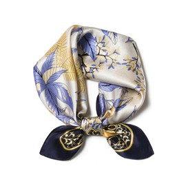 SHIROUYU - Bufanda de seda de morera 100% real, 21 x 21 pulgadas, pañuelo ligero para mujer, hombre, pequeño cuadrado impreso digital, Azul marino, 53*53CM