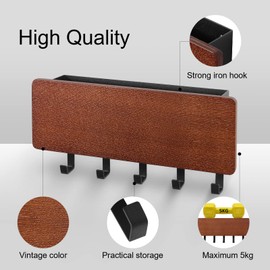 Uten Key Rack with Shelf, Key Holder Wall Mounted Strong Iron Key Rack No Drilling with 5 Hooks for Letter, Living Room, Bathroom, Garage