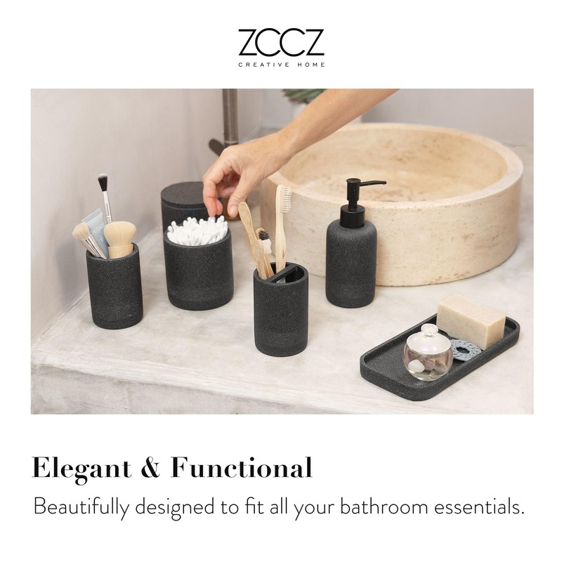 ZCCZ Black Stone Bathroom Accessories Set 6 Pieces - Toothbrush