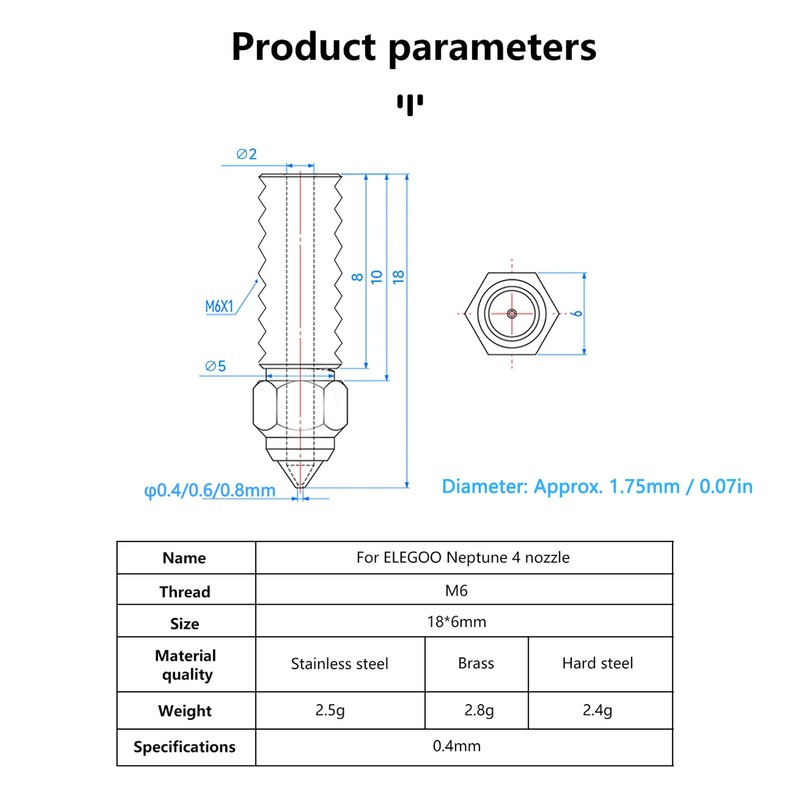 3Pcs Hardened Steel Nozzle 3 Holes High Flow 1.75mm Long