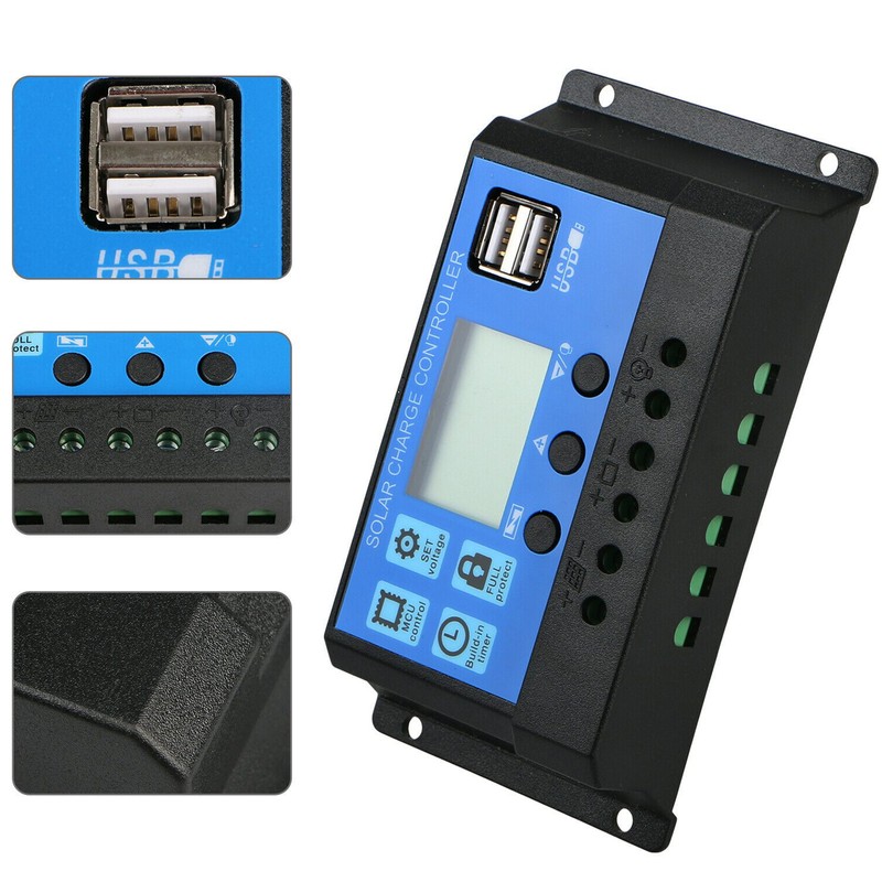 12V 24V Solar Charge Discharge Controller PWM LCD Display Dual