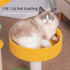 Cat Scratching Post, MODUSKYE Cat Tree Tower Yellow Pumpkin Orange Flower Cat Bed 29.5" Cat Nest with Play Toys for Cats, Cozy Fluffy 3 Pillars Kitten Climbing Small Cat Indoor Activity