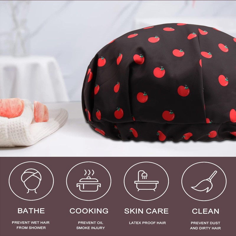 Shower Cap,Adjustable Large Shower Cap for Women,Cloth Lined EVA Exterior