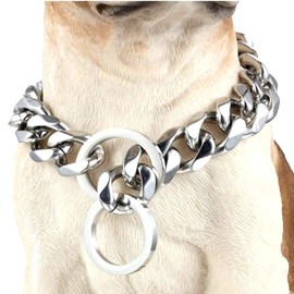 GZMZC Dog Chain Collar High Polished Stainless Steel Cuban Link Strong Heavy Duty Chew Proof Walking Training Chain Leash Collar for Small Dogs(19mm, 12")