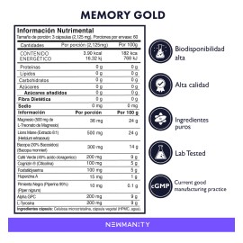 Memory Gold Nootrpico para Memoria, Enfoque y Claridad Mental - 2 meses - con Cognizin, Bacopa Monnieri, Lions Mane, Treonato de Magnesio,...         