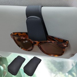 2 Pack Sunglasses Holders for Car Sun Visor,Magnetic Leather Glasses Eyeglass Hanger Clip for Car,Visor Sunglass Holder,Glasses Hanger Clip, Sunglasses Clip for Car Visor（Black）
