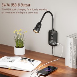 Wall Mounted Reading Light with Hand Sweep Sensor Switch, Book Light for Reading with USB Output, 5 Color & Brightness Dimmable Wall Lights for Bedroom, Wall Lamp with Flexible Gooseneck - 1 Pack