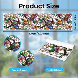 ANATTASOUL Static Window Clings Hummingbird Flowers 1 Sheet Reusable Window Decals for Glass, 47.24" x 11.8" Removable Double Sided Window Sticker for Room Office Home Decoration