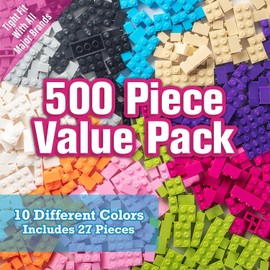 SCS Direct Building Bricks - 500 Pc Big Bag of Bricks Bulk Glow in The Dark and Neon-Colored Blocks with 27 Roof Pieces - Tight Fit with All Major Brands