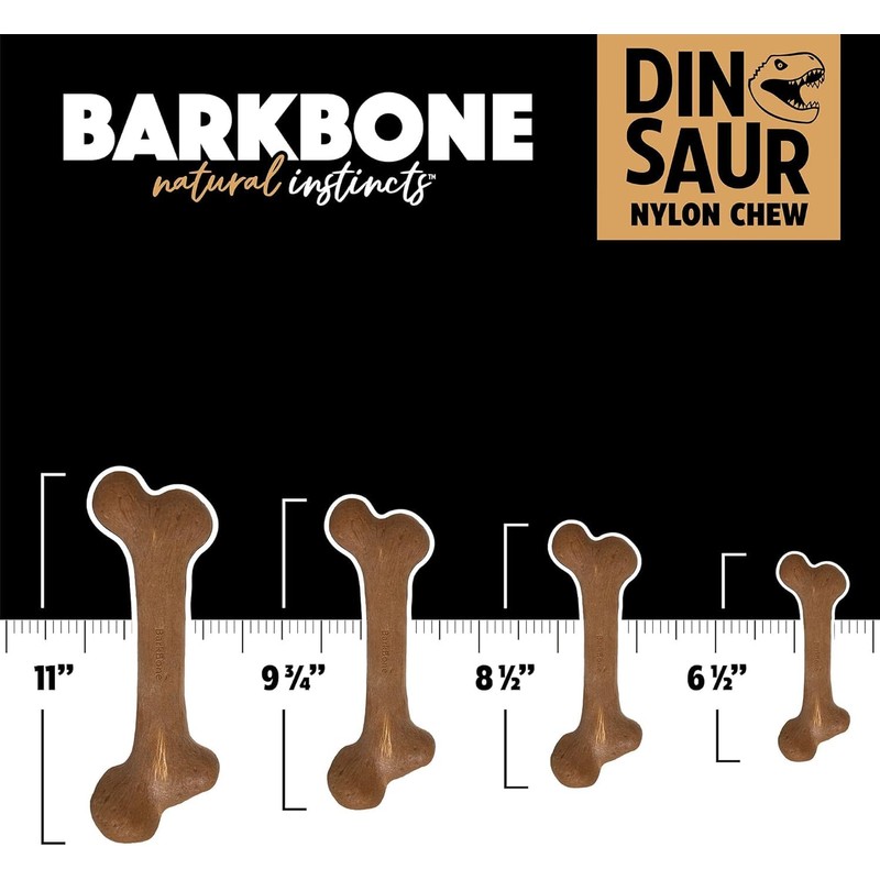 Pet Qwerks Dinosaur BarkBone, Nylon Dog Bone for Aggressive Chewers