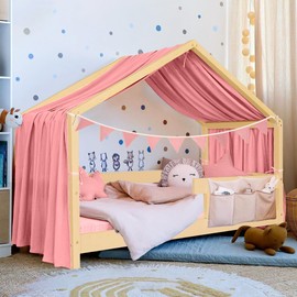 House Bed Canopy Decoration Set, Bed Canopy House Bed Made of Muslin - 1 Bed Canopy & 11 Bunting Chains for Boys Girls Decoration for Children's Room, Canopy Children's Room Decoration I 135 x 360 cm