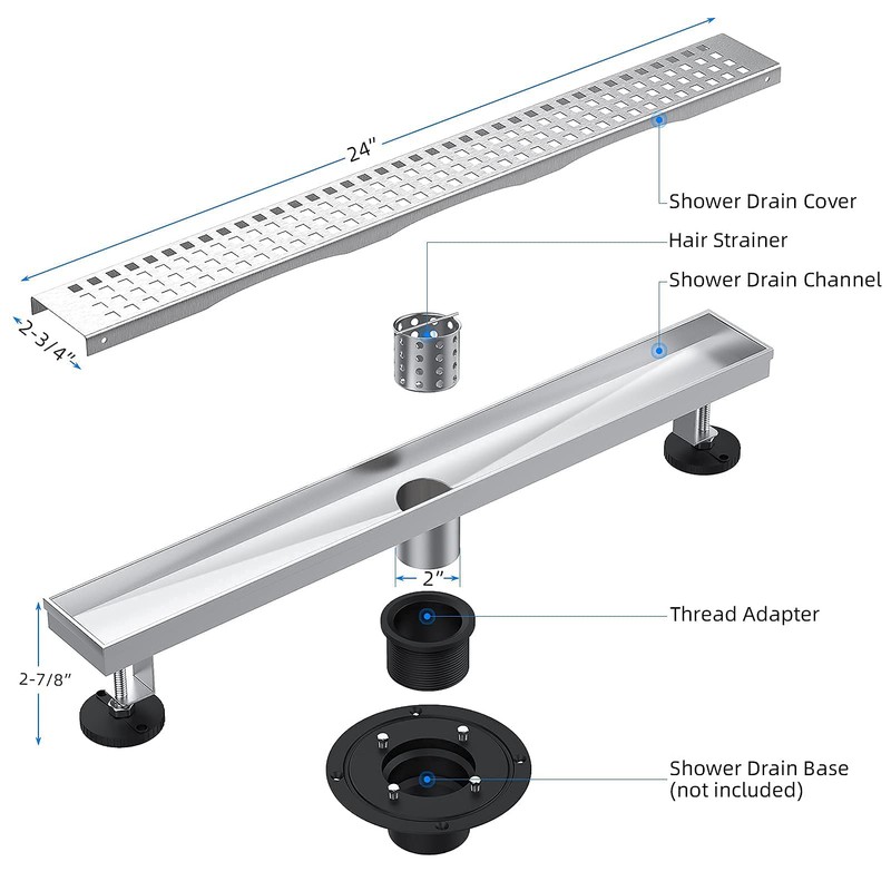 ZEKOO Linear Shower Drain 24 Inch Brushed Nickel,304 Stainless Steel