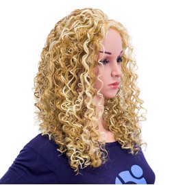 SWACC 20-Inch Long Big Bouffant Curly Wigs for Women Synthetic Heat Resistant Fiber Hair Pieces with Wig Cap (Strawberry Blonde/Bleach Blonde Highlights-27H613)