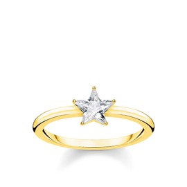 Thomas Sabo TR2270-414-14-52 Women's Ring Sparkling Star Gold 925 Sterling Silver Yellow Gold Plated, Sterling Silver, Cubic Zirconia