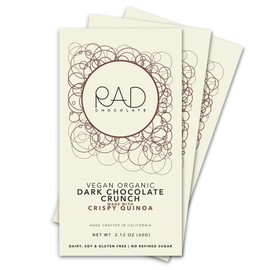 Rad Chocolate Vegan Dark Crunchy Coconut Sugar | 3 Pack | Certified Organic | Gluten & Soy Free Chocolate | Paleo Friendly