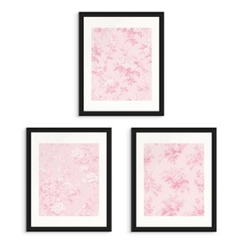 Pink Floral Wall Art - Chinoiserie Wall Art, Love Shack Fancy Apartment Decor, Pink Vintage Decor Artwork, Shabby Chic Prints, Aesthetic Toile Artwork- Unframed Set of 3 (8x10”)