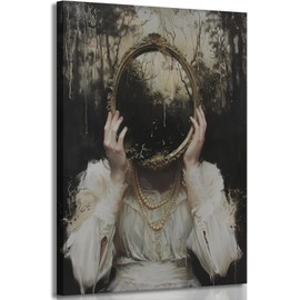 lona victoriano gótico para pared, elegante mujer con perlas y detalles de encaje, obras de arte de pintura de la Academia oscura para decoración de pared, cuadros clásico oscuro para sala de estar