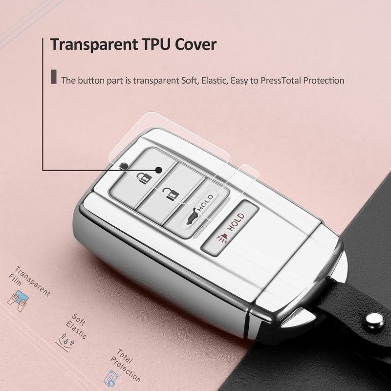 ZSPD Compatible with Acura Key Fob Cover Silver TPU Protector