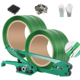 PET Banding Strapping Kit with Strapping Tensioner Tool, Banding Sealer Tool,1000' Two volumes Packaging Banding,200 Metal Seals Seals,200 Packaging Corner,Two Pairs of Gloves