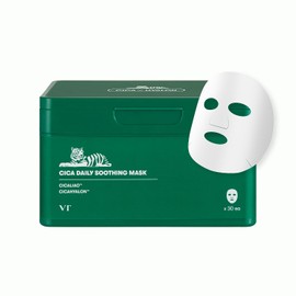 VT COSMETICS CICA Mascarilla Calmante Diaria 30 Hojas, Centella Asiática y Ácido Hialurónico para Hidratar e Humectar, Calma y Resplandor Instantáneos, Mascarilla Facial Suavizante de la Piel