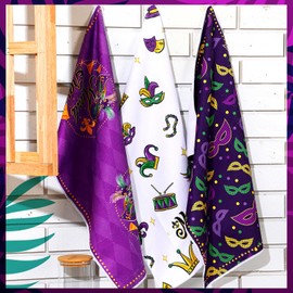 FuWeave FuWeave 6 Pcs Mardi Gras Kitchen Dish Towels Carnival Mask Tea Hand Towel for Kitchen Drying Baking Cooking Cloth Holiday Decorations