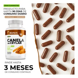 Bioherb Canela Ceylán 100 Pura Certificada Origen 180 Cápsulas Alta Concentración Absorción Extremadamente Eficaz