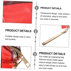 Healvian 4Pcs Transparent Makeup Organizer Holographic Cosmetic Storage Bag for Travel Home Use Eye Catching Clutch Purse Durable Portable Toiletry Pouch Red Orange