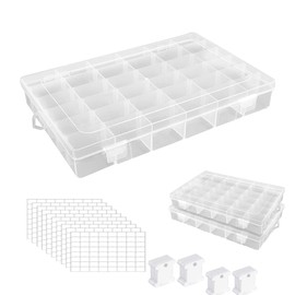 2Pack 36 Grids Plastic Embroidery Floss Cross Stitch Organizer Box with 200 Plastic Floss Bobbins, 8 Sheet Blank Stickers