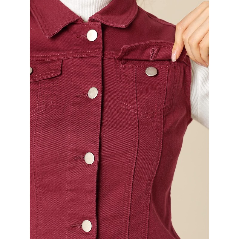 Allegra K Women's Buttoned Washed Denim Vest Jacket W Chest