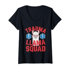 Womens Trauma Llama Squad Llama Costume Paramedic V-Neck T-Shirt