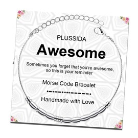 PLUSSIDA Stainless Steel Beaded Morse Code Bracelet, Unique Funny Inspirational Gifts for Men Women, Friendships Christmas Birthday Gifts for Best Friends Lover Sister Aunts (awesome)
