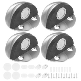 M METERXITY 4-Pack Floor Mounted Door Stops, Stainless Steel Half Dome Magnetic Gate Stopper with Plastic Rubber Bumper for Living Room/Bedroom/Bathroom, Wall Protector [Silver Tone]