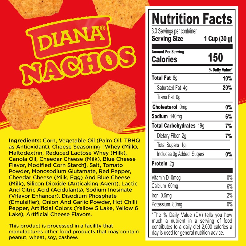 Diana Nachos Cheese-Flavored Tortilla Chips, 3.52 Oz (Pack of 8)