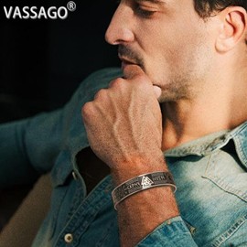 VASSAGO ASSAGO Wikinger armband für Männer Frauen Nordische Runen Mjolnir Vegvisir Kompass Triskele Valknut Helm von Amulett-Manschetten schmuck mit keltischem Knoten (Viking Armband-S)