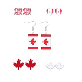 5PCS Canada Day Flag Pattern earrings Alloy Drop Oil Red Maple Heart Stud earrings, Zinc, zinc alloy