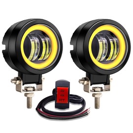 Aoling Motorcycle Fog Lamp LED Cut Line, Motorcycle Fog Light, LED Squid Ring, Motorcycle Fog Light, LED Switch, Motorcycle Headlight, Auxiliary Light, Small Size, Main White + Amber Squid Ring, 12 V