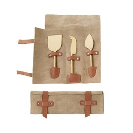 SWEET LASSI Cheese Knives Set: Stainless Steel Gold 3-Piece Knife Charcuterie Utensils, Spreader, Cutting Spear, Serving Tool, Leather Carrying Pouch
