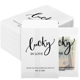 MotiMind 50 Pack Wedding Favors for Guests Glassine Envelope Lucky in Love Small Tickets Holder Scratch Card Holder with Thank You Message for Bridal Shower, 4.72 x 3.36 Inches
